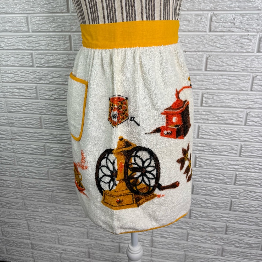 Vintage 60s/70s Morgan-Jones Terry Cloth Half Apron Coffee Grinder Print - Picture 2 of 6